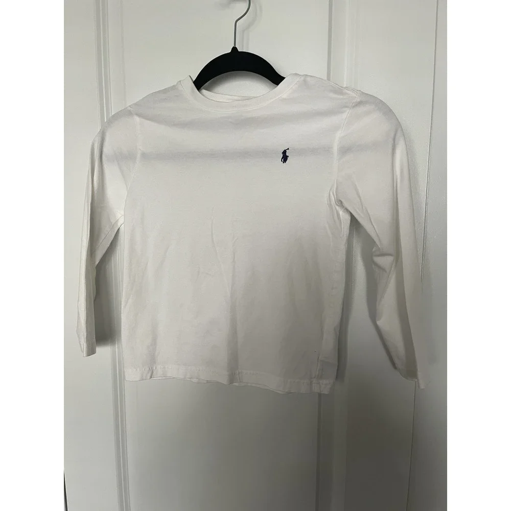 Ralph Lauren Polo Shirt white Pony Long Sleeve Cotton Kids Boy Sz 6